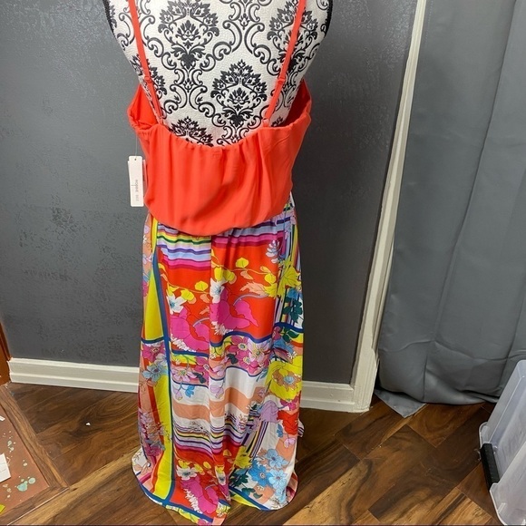 Stunningly vibrant Robbie Bee floral Colorblock abstract maxi dress adjustable - Picture 9 of 12